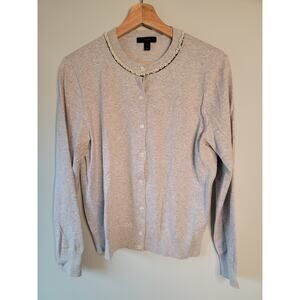 J.Crew Grey Cardigan with Beading Neckline Detail